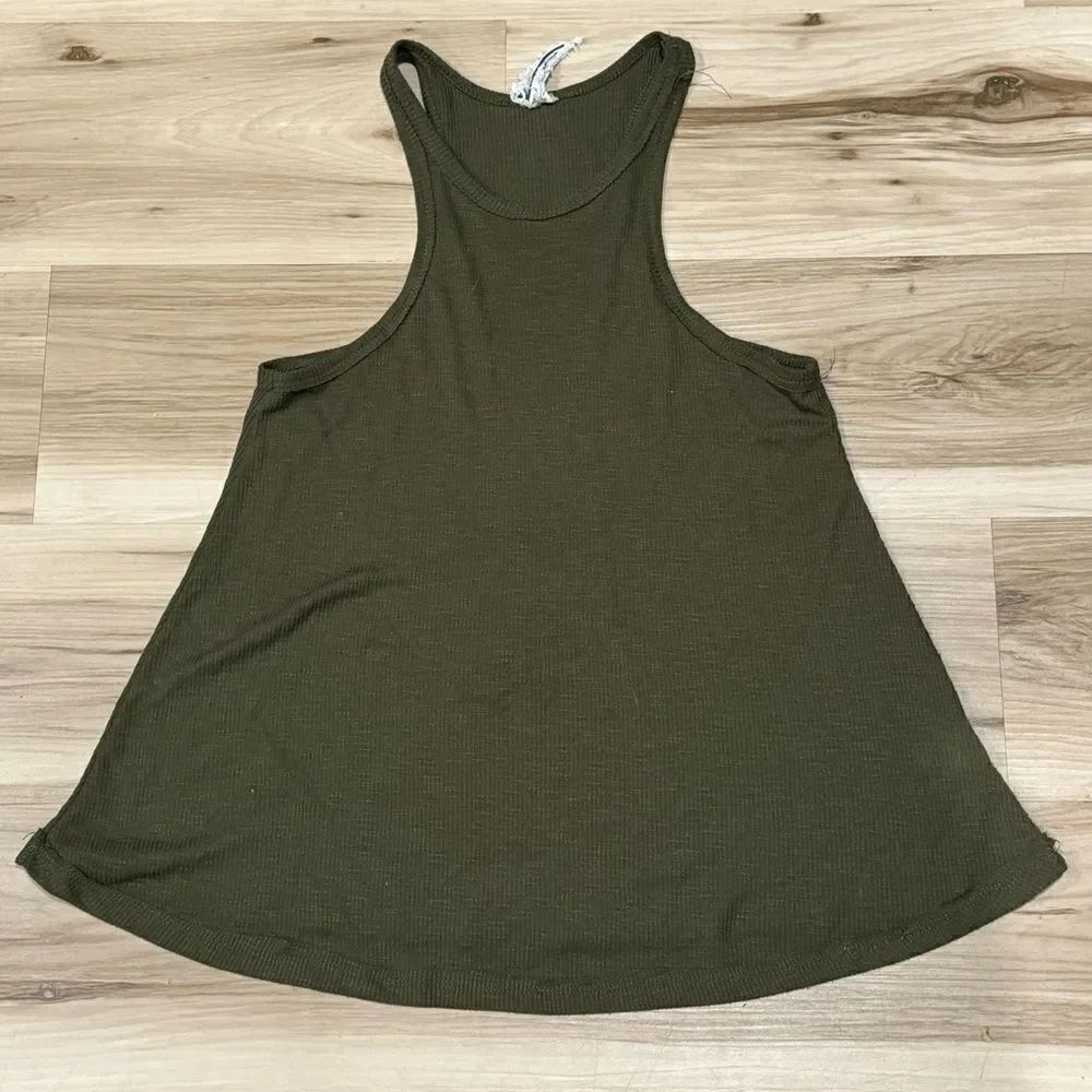 Free People Green Ribbed Racerback Tank Top Women’s Small